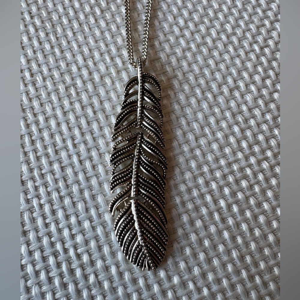 Silver Necklace Feather Charm adjustable lobster claw closure